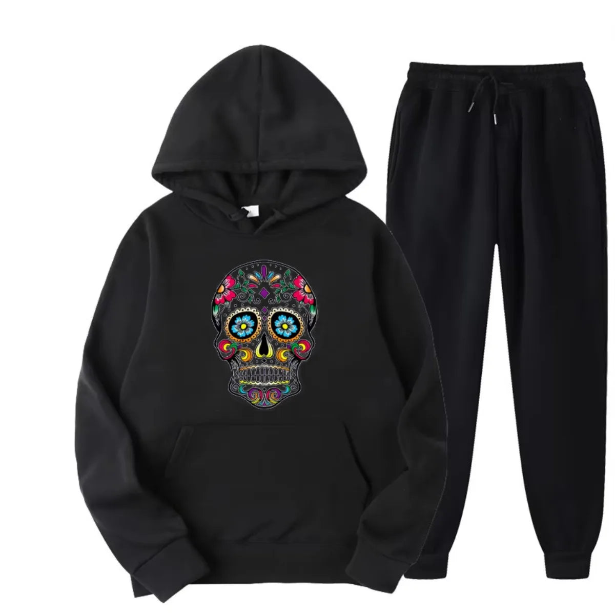 Men's Hoodie Set, High-quality 100% Cotton, Street Style, Loose and Cool, Skull Print, Autumn and Winter