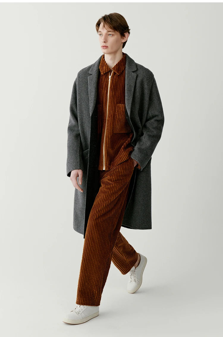 Double-sided Wool Autumn Winter Men's Coat Dark Grey Loose Plus Size Fat 150KG 4XL Coat Outdoor Cold and Warm Quality Men's Wear