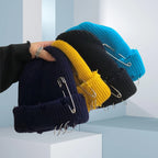 Hat for Women Autumn and Winter Ring Pin Street Hip-Hop Woolen Hats with Holes Edging Knit Cap Men's Trendy Cold-proof Beanies