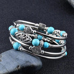 Women Bangle Natural Stones Ethnic Multi Layered Retro Blue Turquoise Beads Wrap Bracelet Jewelry Accessories