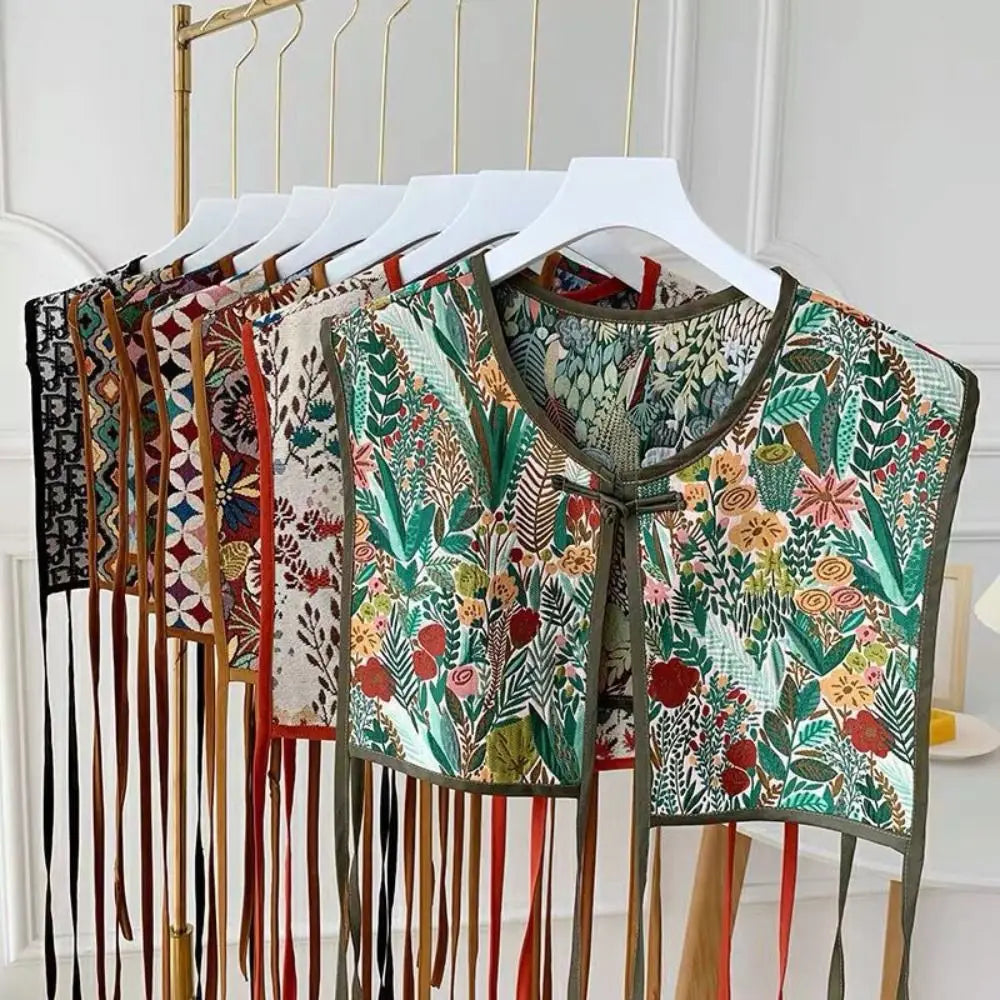 Fashion Embroidery Shoulder Wraps Flower Vintage Shawl Detachable Coat Cover Decorating for Women