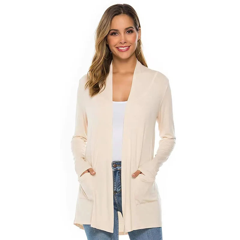 Women's Knitted Cardigan for Spring and Summer Versatile Large Size Cardigan Medium to Long Length Long Sleeve Outcoat