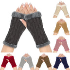 Winter Half Palm Glove For Womens Girls Knitted Fingerless Hand Mitten Fuzzy Fleece Lined Wrist Warmer Solid Color Armer Warmer