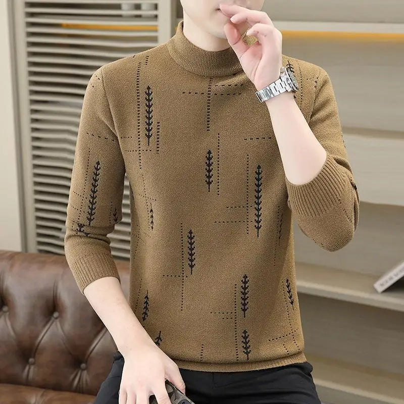 Autumn and Winter Sweaters for Men's Half Turtleneck Casual Trendy Inner Layer Base Knit Thickened Warm Winter Clothing