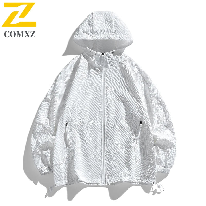 Summer Sunscreen Clothing Men's Simple All-match Solid Color Lightweight Loose UV Hooded Windbreaker Jacket Casual Bicycle Coat