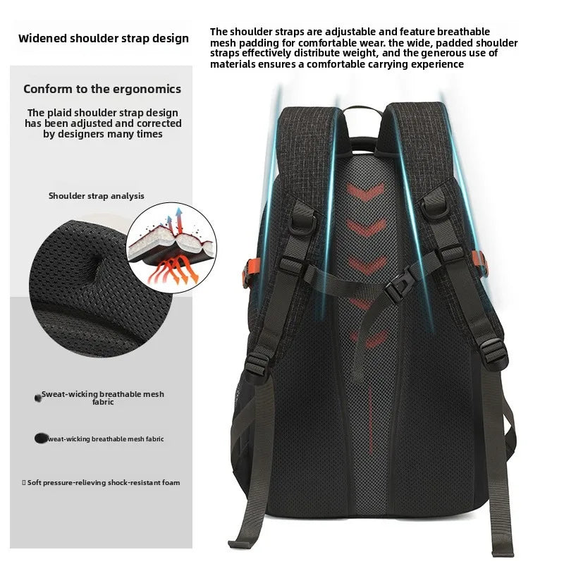 Backpack, casual bag, shock-absorbing, water-resistant, wear-resistant, large-capacity student bag, breathable travel bag