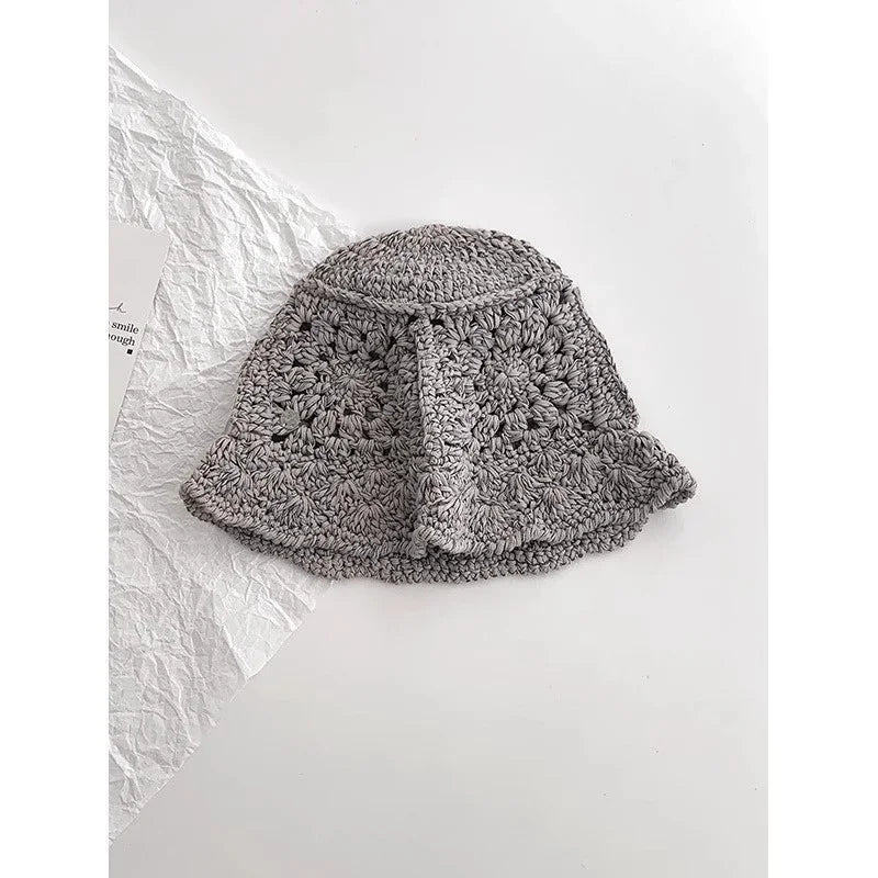 Korean Retro Hollow Crochet Knitted Bucket Hats for Men Women Summer Autumn Versatile Casual Basin Cap Casquettes