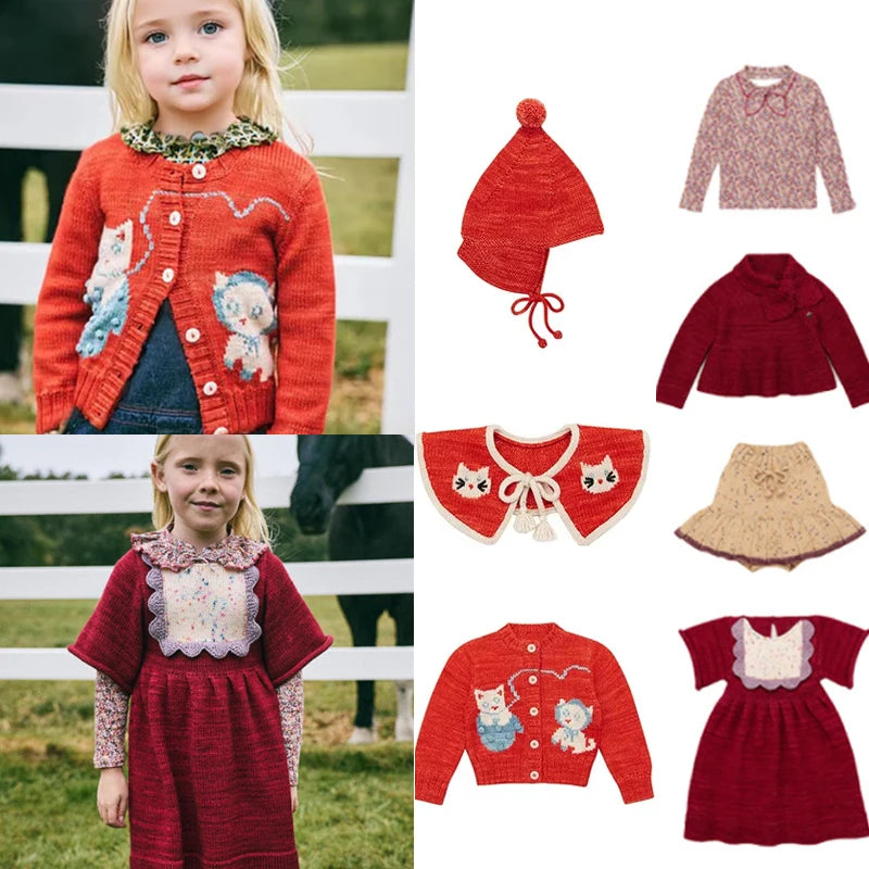 Kids Sweaters 24 Winter Girls Cute Embroidery Cartton Print Outwear Cardigan Clothing