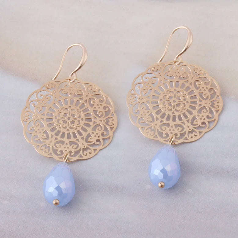 Drop Earrings Dangle Bohemian Metal Carving Hollow Pattern Crystal Water Charm 2023 New Hot Fashion Jewelry Accessories Brand Ms