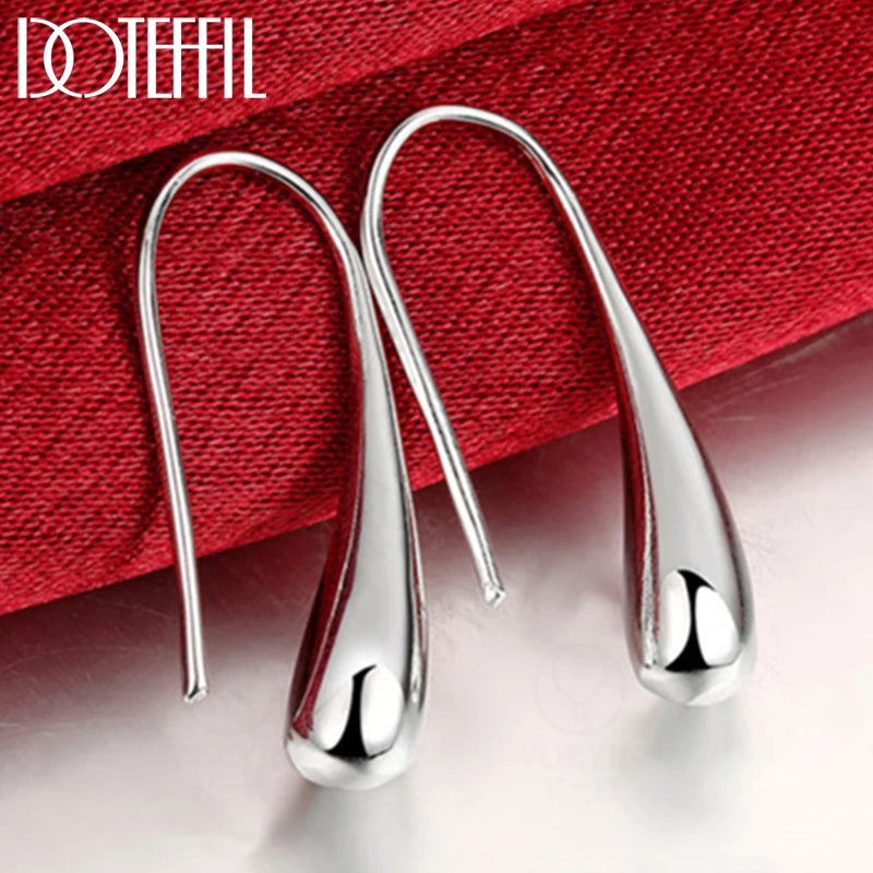 DOTEFFIL 925 Sterling Silver Water Droplets/Raindrops Stud Earrings For Woman Wedding Engagement Fashion Party Charm Jewelry