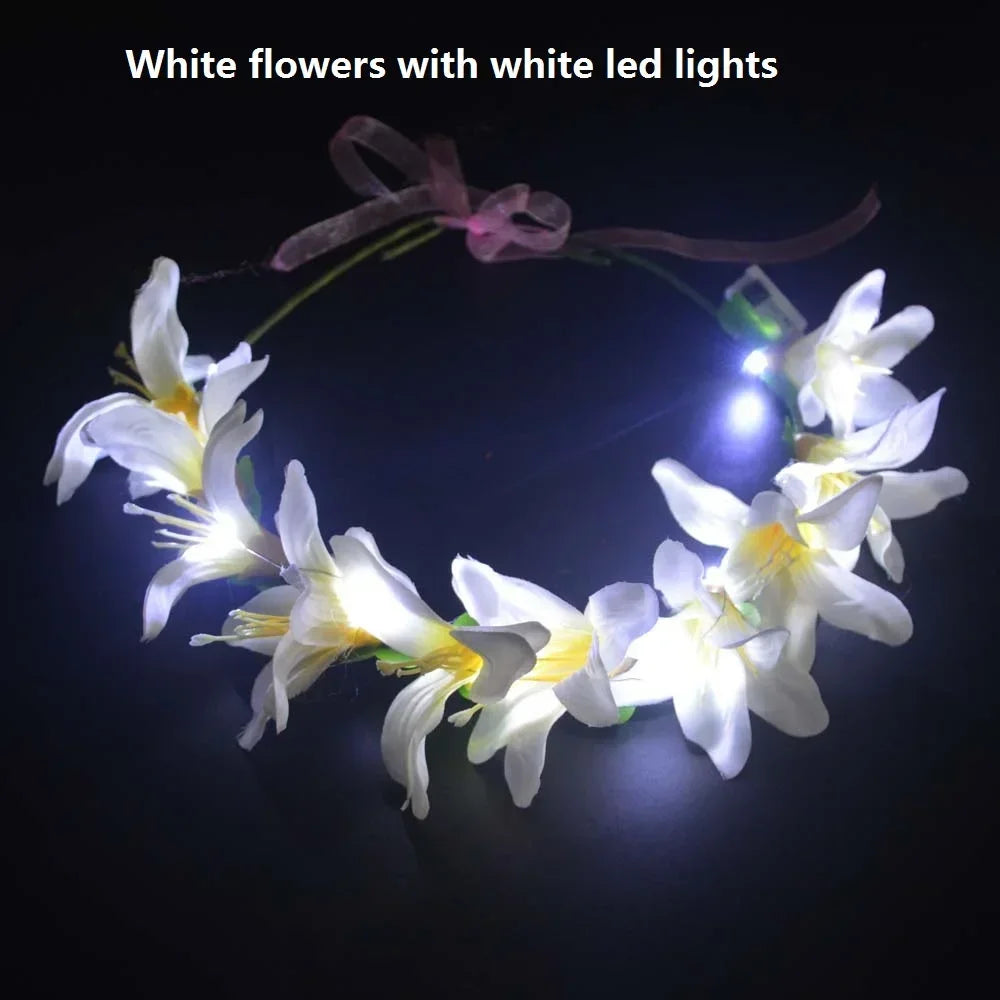 Light Up Party Flower Headband Wreath Crown Floral Wedding Garland Bridal Hairbands Festivals Photo Birthday Christmas