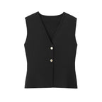 MUJER Woman Knit Vest Top Cropped Sleeveless Vests for Women 2025 Button Summer Vest Top Women Waistcoat Knitted Short Tops