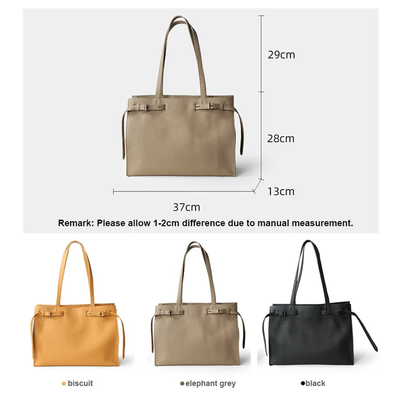 Women Totes Laptop Bag 2025 New Luxury Genuine Leather Commuter Handbag Female Large Capacity Minimalist Computer Shoulder Bag