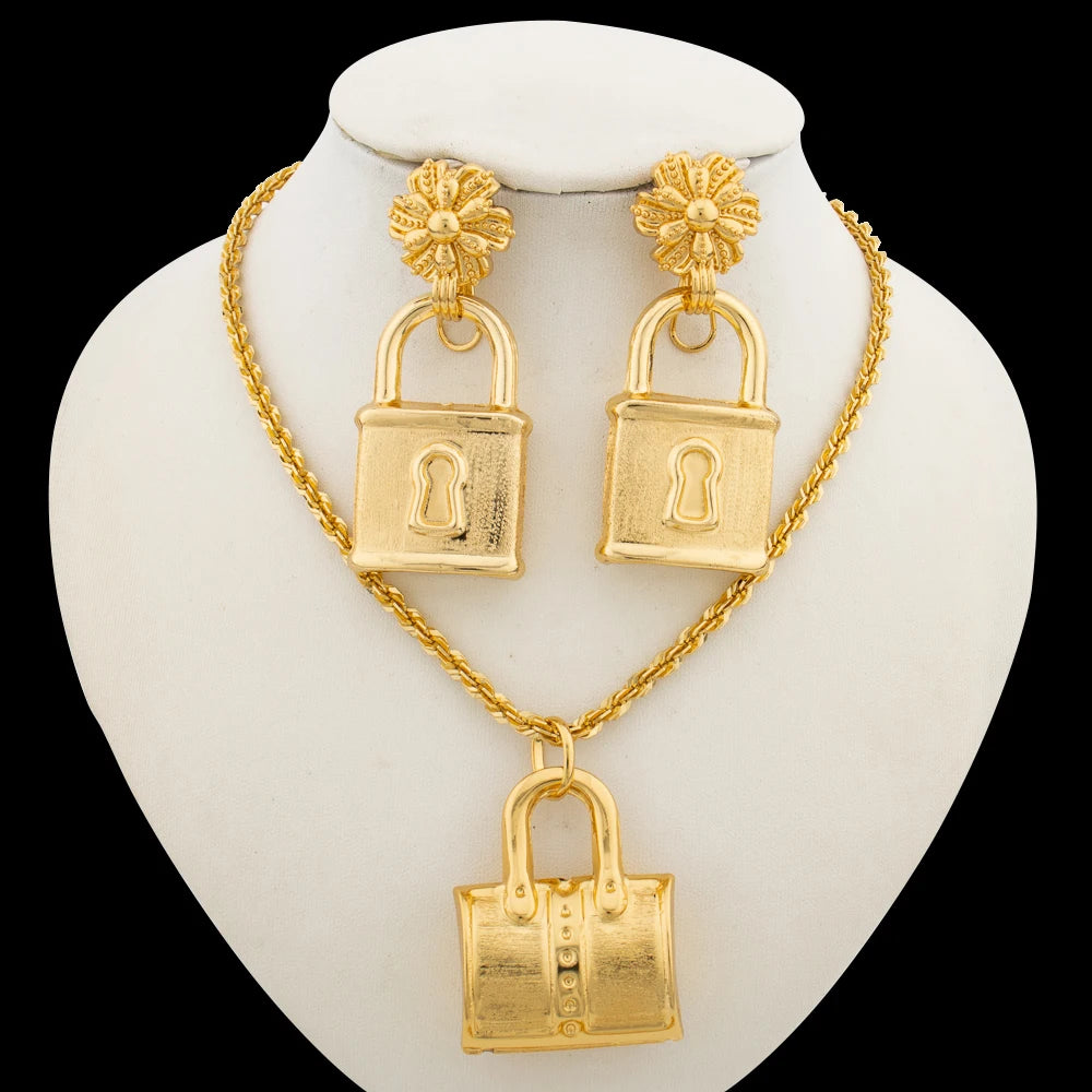 Women Fashion Jewelry Set for Party Classic Design Drop Earrings and Pendant Necklace Weddings Bridal Bracelet Ring Set Gifts