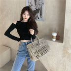 Women's T Shirts Off Shoulder Tees Sexy Plain Slim Black 2024 Tshirts 2000s Trend Female Tops Cool Wholesale Clothes Alt New In