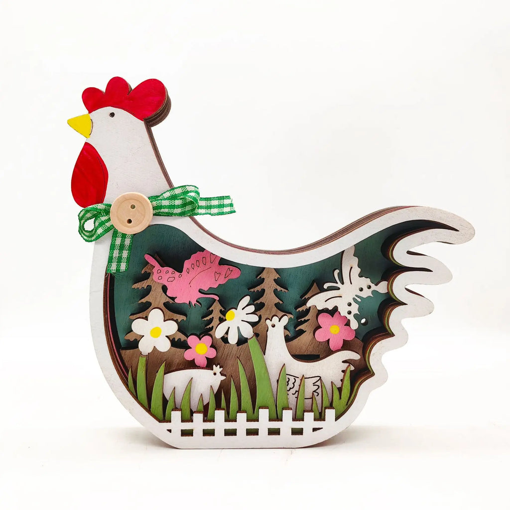 Easter Wooden Turkey Decorations Flowers Butterfly Home Tabletop Wooden Crafts Decoration
