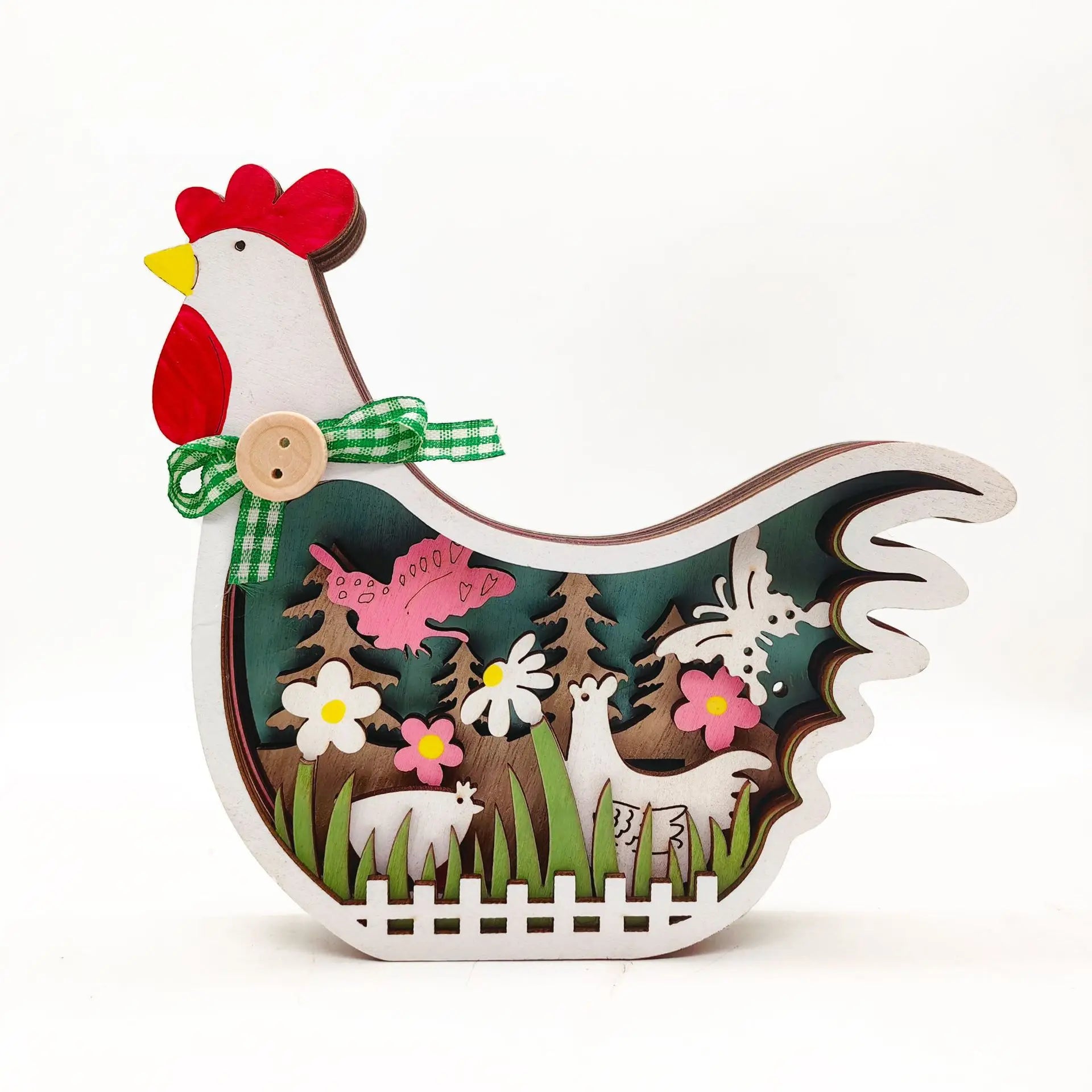 Easter Wooden Turkey Decorations Flowers Butterfly Home Tabletop Wooden Crafts Decoration
