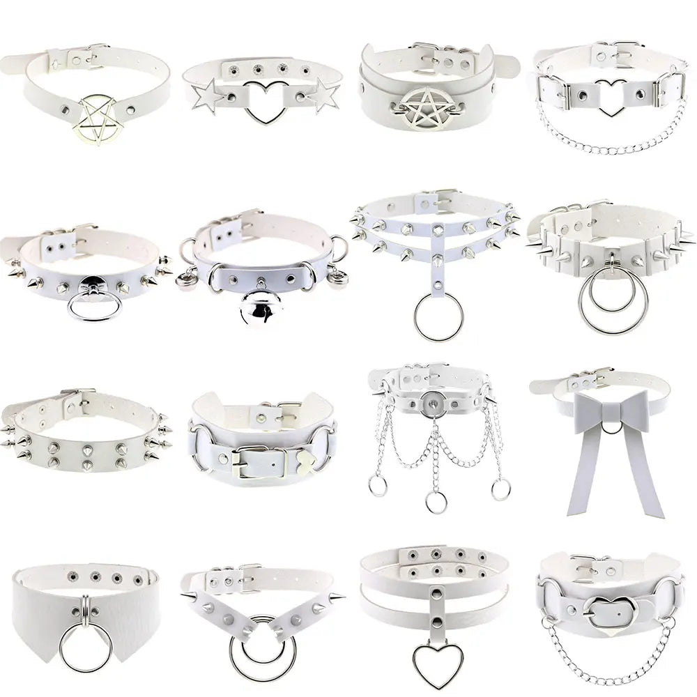 New Harajuku Chocker Sexy Pentagram Rivets White Goth Punk Chokers Gothic Choker Necklace for Women Hip Hop Bondage Cosplay