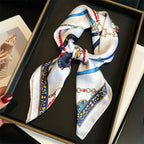 2025 New Women's Soft Satin Hair Scarves Fashion Square Printed Headscarf 70cm Professional Accessories Designer Scarf Headband