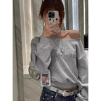 Women Hoodies Autumn Streetwear Off Shoulder Seductive Cropped All-match Sweatshirts Baggy Fashion Print Design Aesthetic Casual