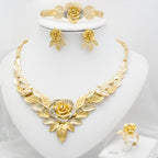 Jewelry Sets for Women Flower Pendant Necklace 18k Gold Plated Fashion Design Earring Bracelet Ring Sets Exquisite Gifts