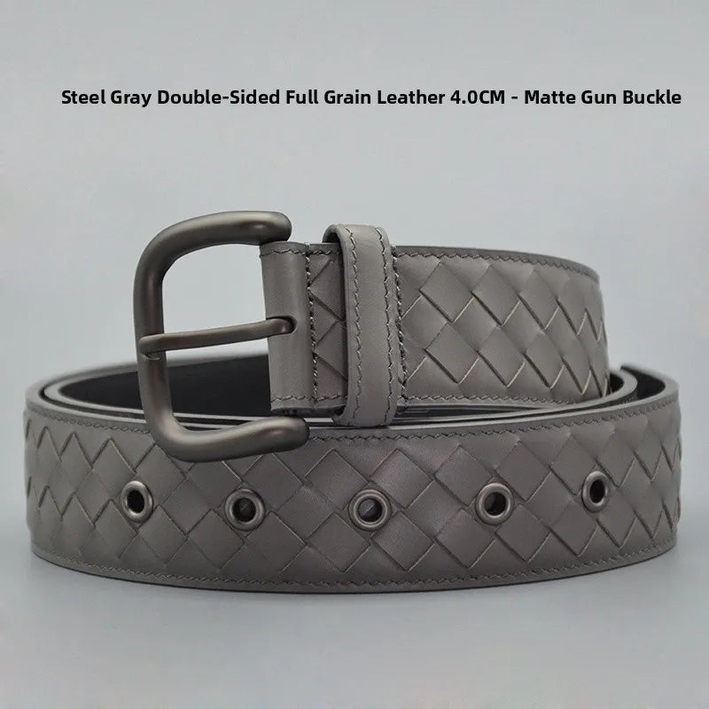 PLULUSA Hanrted Leather Belt for Men Genuine Top Layer Cowhide Bule Pure Handwoven Men's Belt Versatile Sli Belt