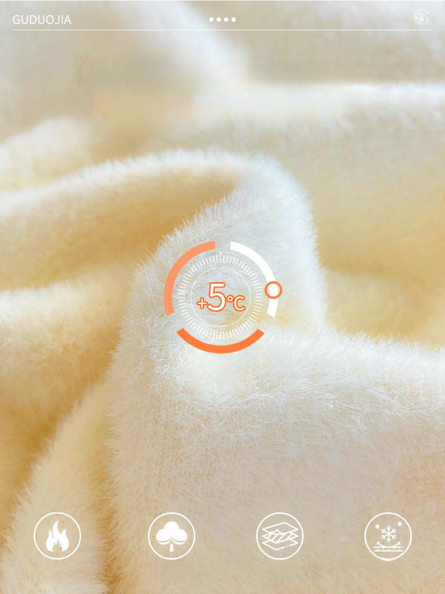 Women's Turtleneck Sweater Winter 2025 Retro with Velvet Lining Thickened Inner Wear Thermal Knitting Bottoming Shirt Pullovers