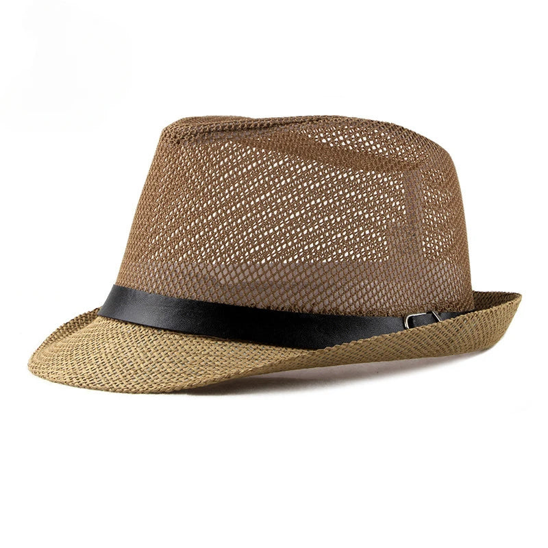 Men's and women's ceremonial hats British fashion jazz hats middle-aged and elderly cut-out linen beach sunhats