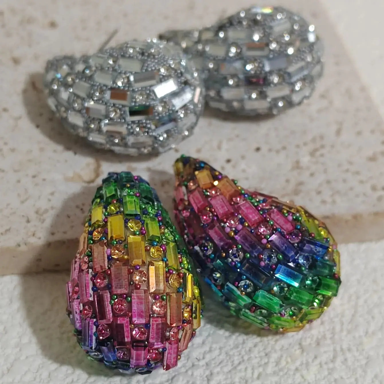 Oversized colorful Stud Earrings with Full Diamonds and Drop-shaped Pendants in European and American Styles