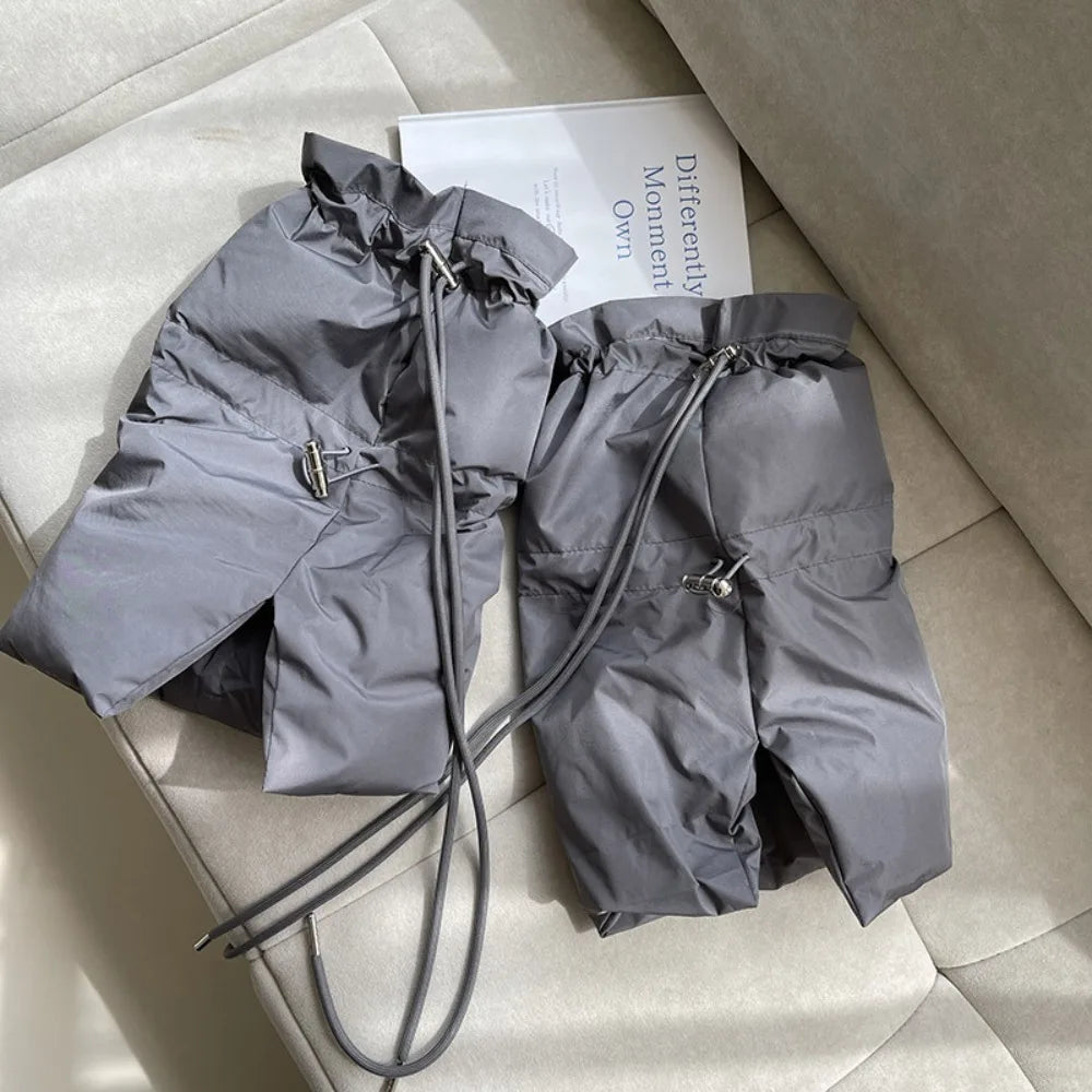 30/42cm New Thick Leg Warmer Women Ankle Warmer Drawstring Padded Puffer Split Boot Cuffs Adjustable Calf Gaiters Winter