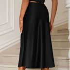 Silk Satin Skirts for Women Korean Style Champagne Office High Waist A-line Skirt Fashion Elegant Solid Long Pencil Skirt 2024