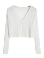Women Cardigans Long Sleeve Knitted Outerwear Solid Thin Spring Short Sweaters V-neck Knitwears Korean Fashion Cardigans 2025