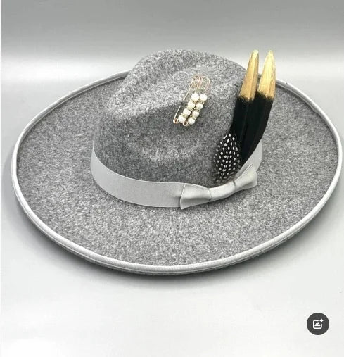 Fedoras 9.5cm Hat Bow Ribbon Feather Accessories Autumn and Winter Men's and Women's Hats Fashion Wide brimmed hats for women