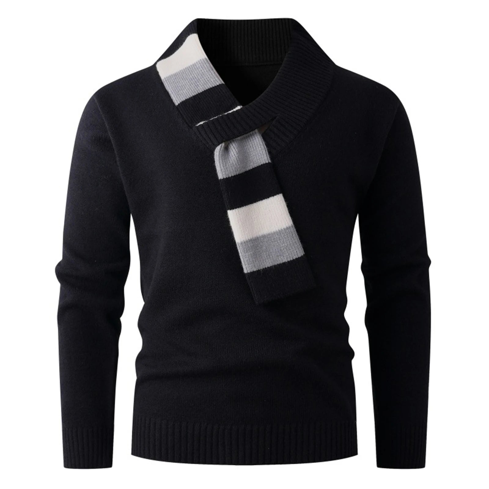 Winter Men'S Sweater Fashionable Color Blocking Personalized V-Neck Casual Knitted Base Sweater For Outdoor Daily Wear