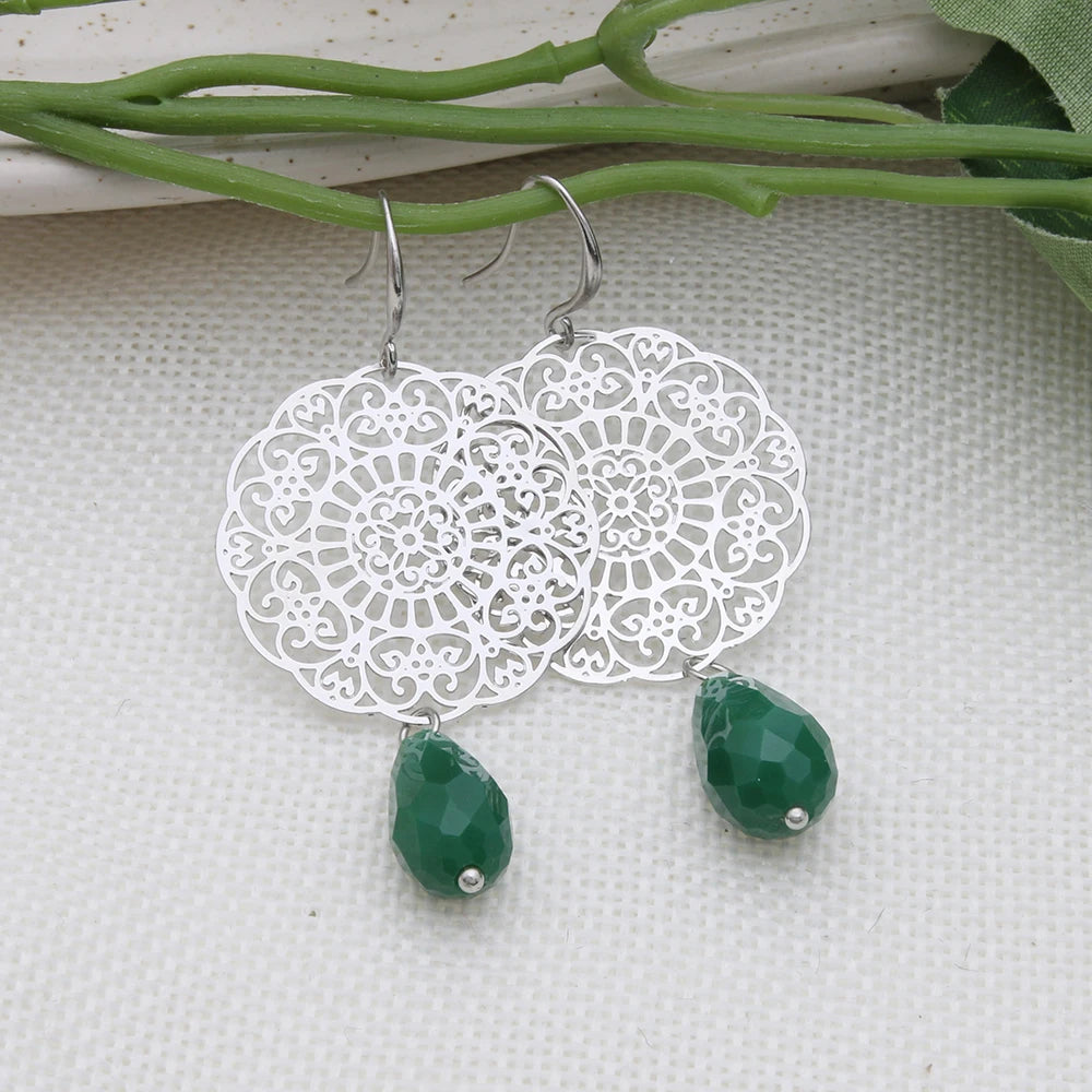 Drop Earrings Dangle Bohemian Metal Carving Hollow Pattern Crystal Water Charm 2023 New Hot Fashion Jewelry Accessories Brand Ms