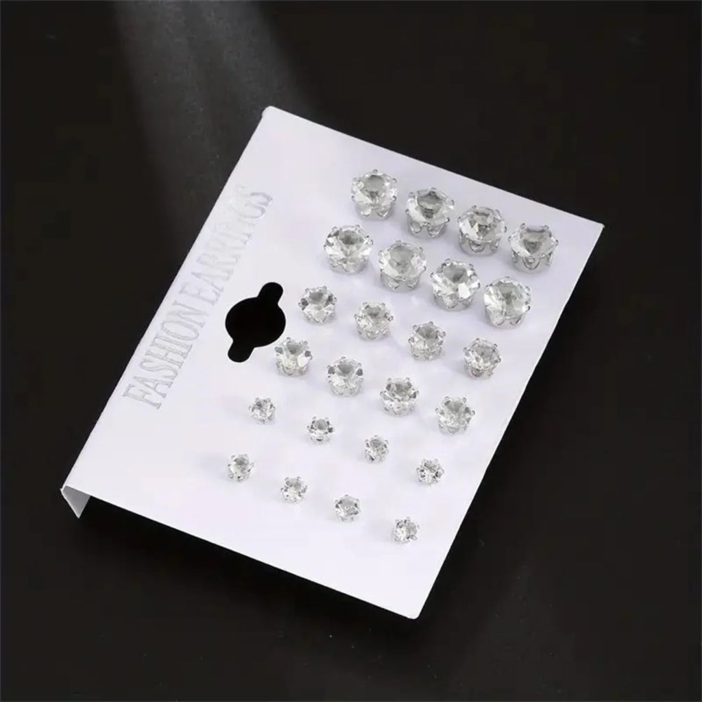 12 Pairs Set Stainless Steel Stud Earrings with Gemstone Buds Round Earrings Unisex