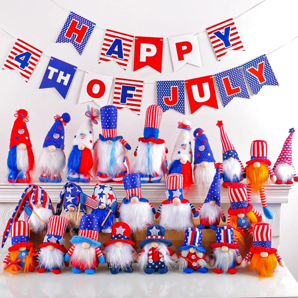 4th Of July Gnomes Set Independence Day Hanging Gnome Pendant Decorative Charm Ornaments For Holiday Window Wall Decoration