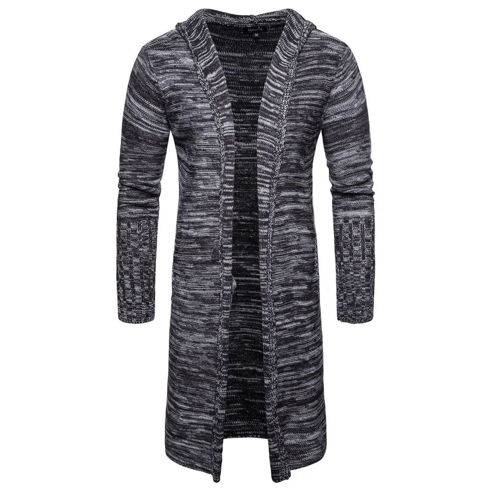 Men Jackets 2022 Spring Autumn New Mens Casual Sweater Snowflake Hooded Medium Long Knitted Cardigan Mens Outerwear Coats