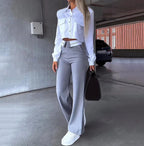 Office Lady Women's Pant Sets 2 Pieces New Holiday Style Short Blazers Coat + Straight Pants Suit 2024 Spring Womens Outfits