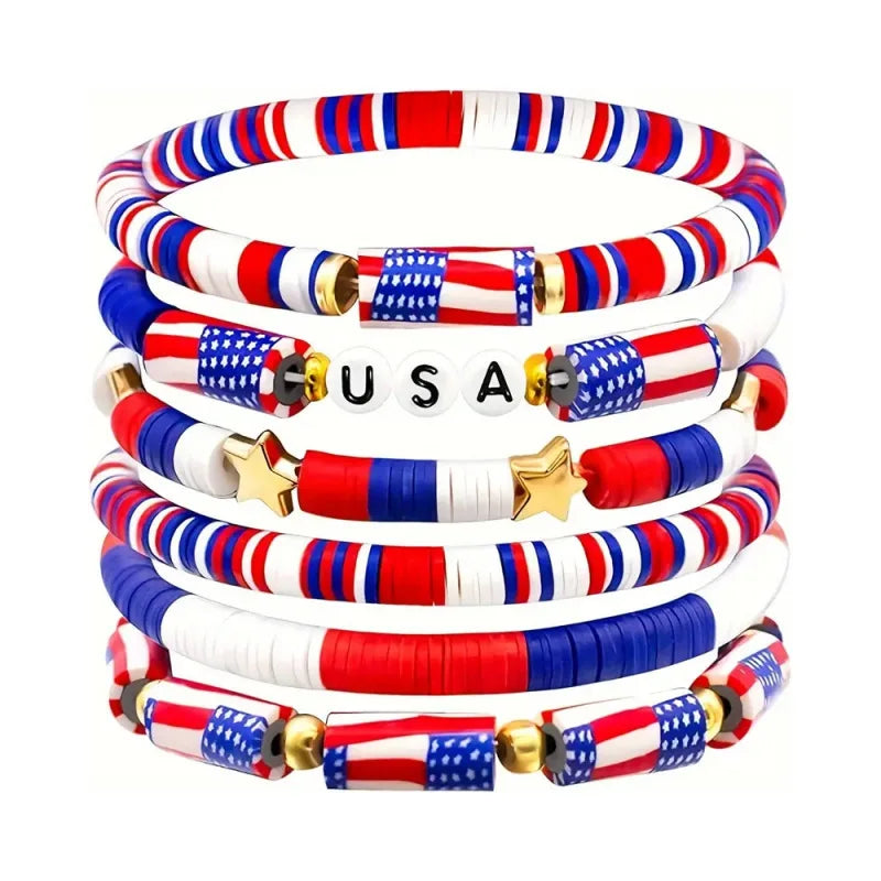 4th of July Outfits Bracelets For Women 3-7 Pack Patriotic Bracelet Decoration for Independence Day Celebration Jewelry Gifts