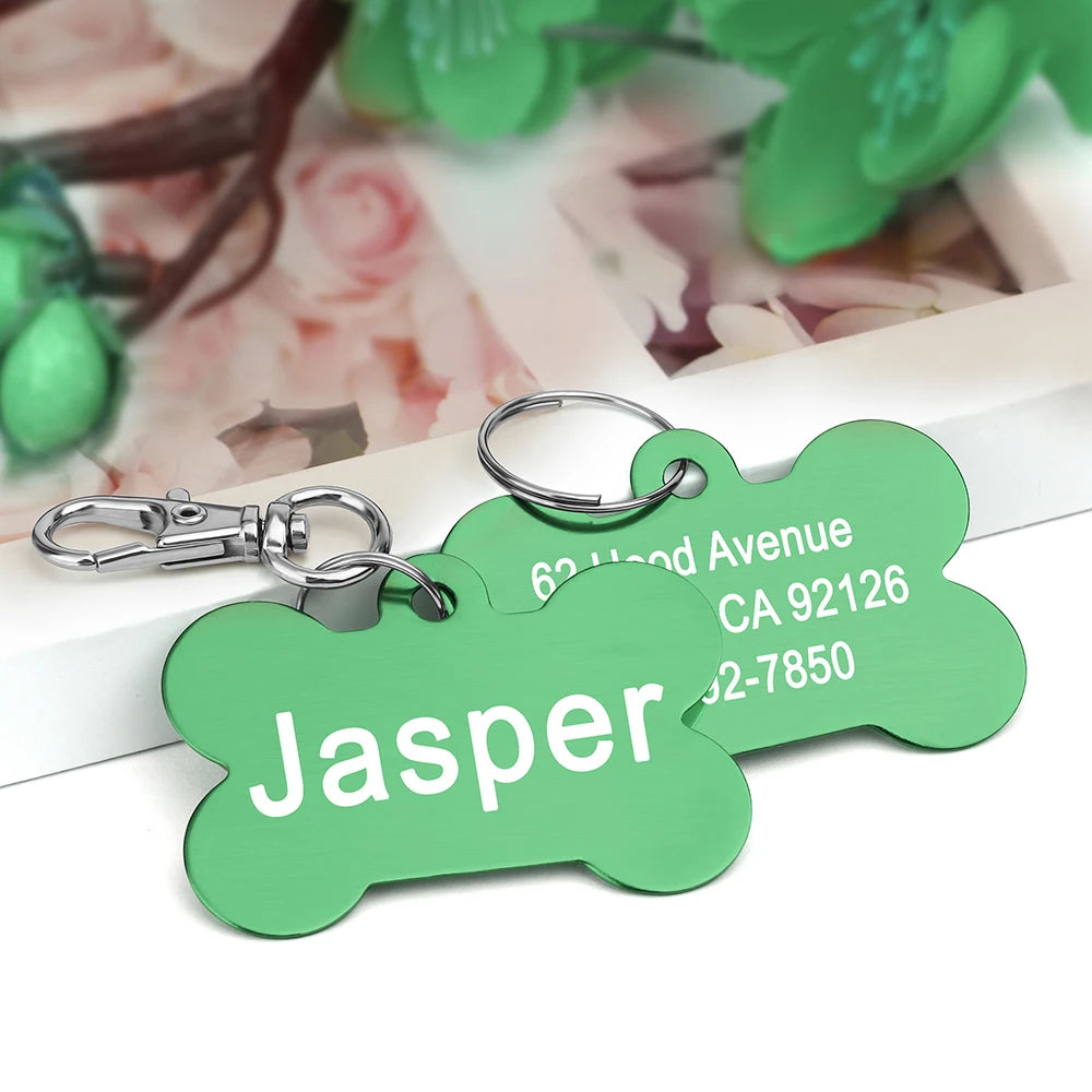 Custom Tags Personalized Dogs Cats ID Tag Custom Alloy Bone Puppy Kitten Collar Accessories Anti-lost Pet Name Tags for Small Large Dog Cat