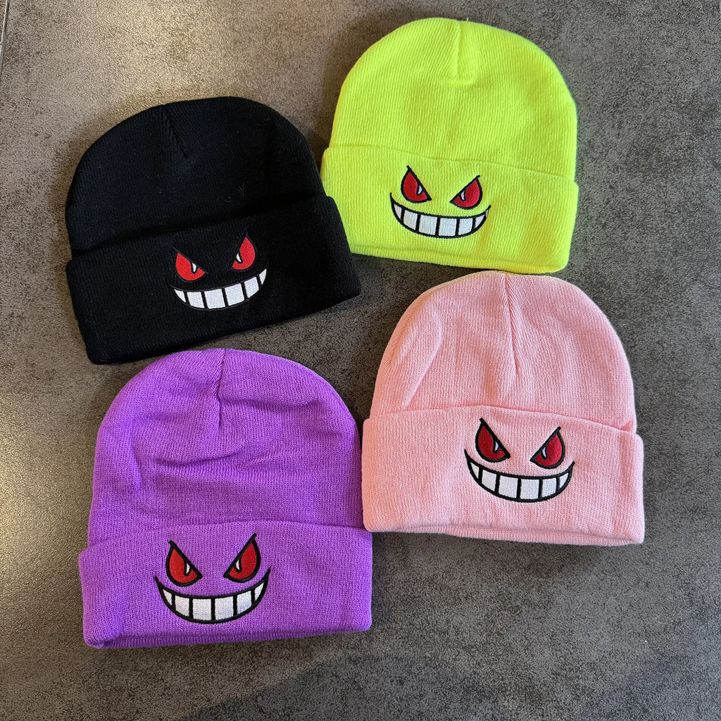 Cartoon Embroidered Beanies Popular American Anime Cartoon Embroidered Knitted Autumn Winter Warm Hat Wool Hat Gengar Beanies