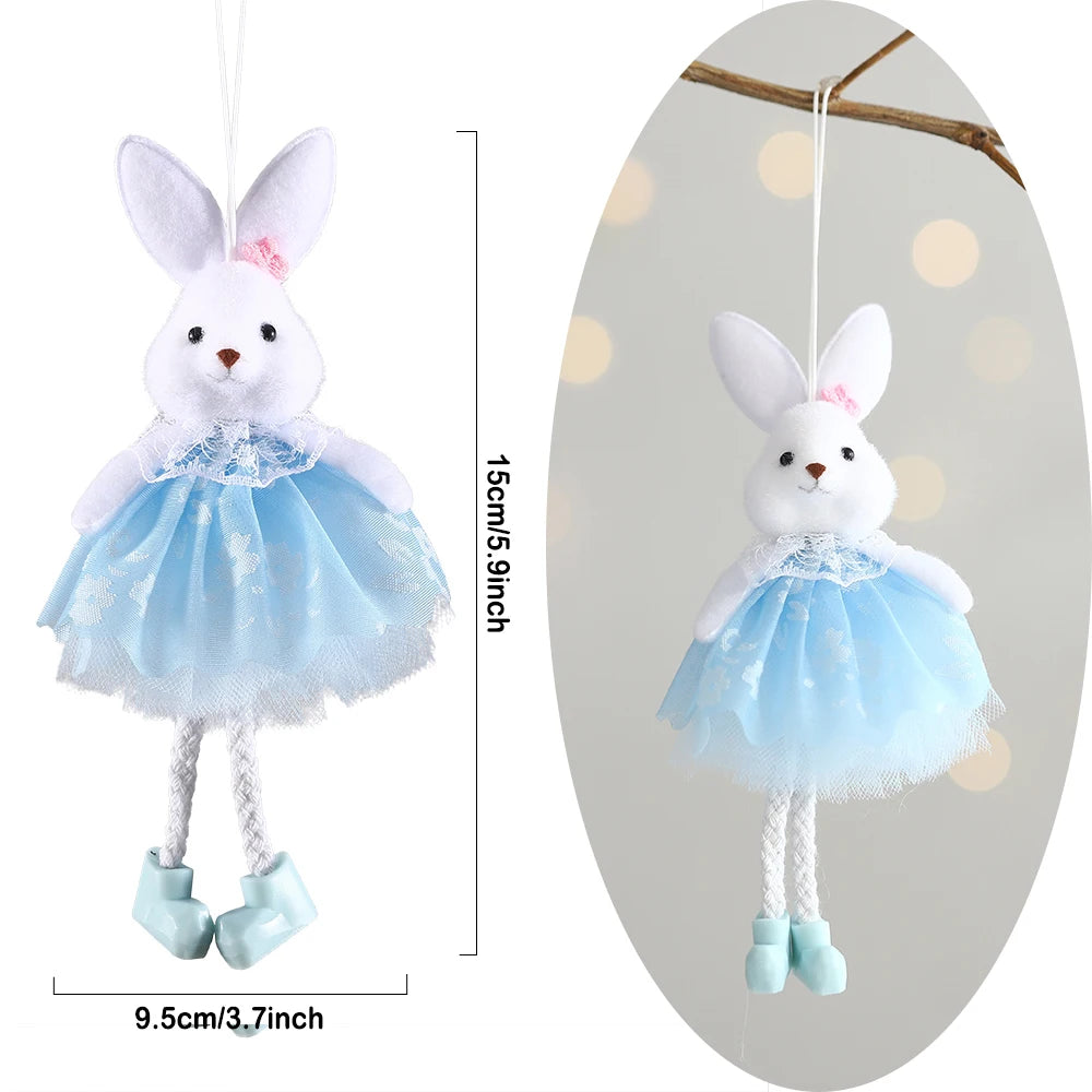 Easter Bunny Hanging Ornaments Pastel Purple Green Blue Yellow Skirt Rabbit Doll Figurine Kids Gifts Spring Easter Decorations
