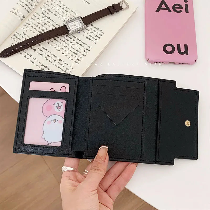 Fashion Wallets Girls Cute Bow Small Wallet Aesthetic Card Holder Classic Three Fold Purse For Women Student Simple Coin Pouch