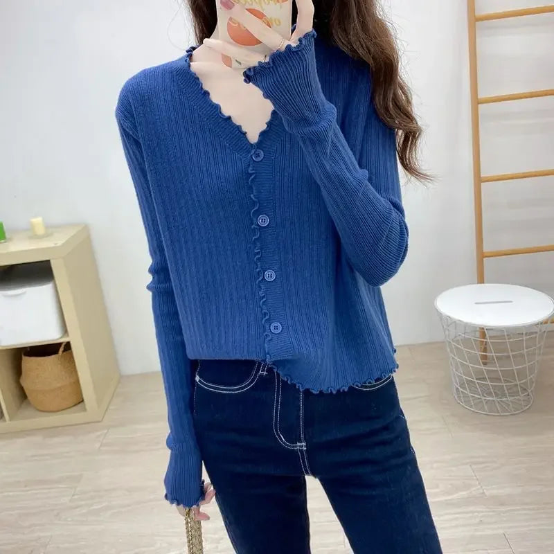 Cardigan for Women V Neck New In Spring Autumn Knitted Sweater Woman Wear To Work Korean Fashion Streetwear Elegant Jackets Hot
