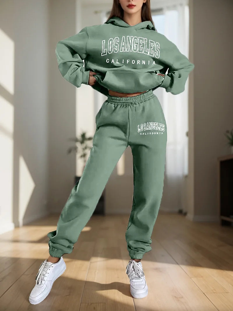 Women's Hoodies Two Pieces Sets Fashion Letter Print Pullover Sweatpants 2Pieces Set Sweatshirts Trousers Suit For Women Hooded