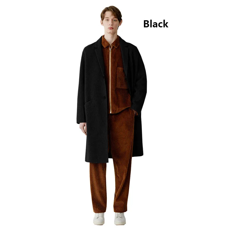 Double-sided Wool Autumn Winter Men's Coat Dark Grey Loose Plus Size Fat 150KG 4XL Coat Outdoor Cold and Warm Quality Men's Wear