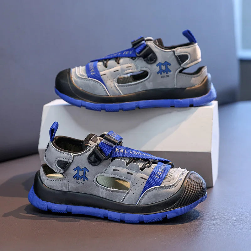 Children Casual Shoes Hollowed-out Kids Sandals Sports Running 2025 Summer New Students Flat Shoes Toes Capped Non-slip Trendy Children Shoes