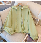 Women's Jacket Fashion Hooded Windbreaker New Spring Autumn Female Casual Short Coat Outwear Pink Green White Female Outerwear