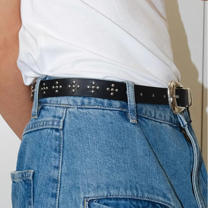 Fashion Belt For Women Designer Cross Rivet Waistband Punk Gothic Y2K Belt Female Hit Pop Desiner Elegant Jeans Belt Dark series